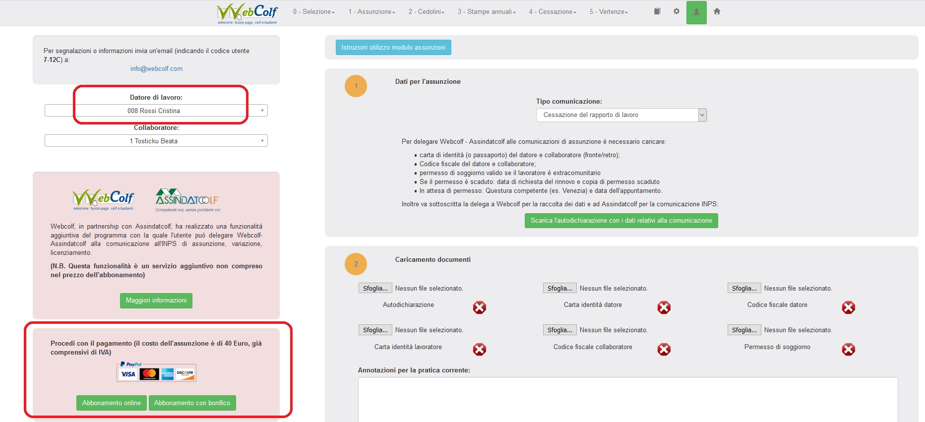 Comunicare il licenziamento della colf o badante attraverso Webcolf